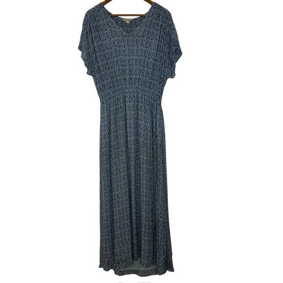 Lucky Brand Blue Boho Paisley Print V-Neck Short Sleeve Maxi Dress Size M Women - Picture 1 of 11